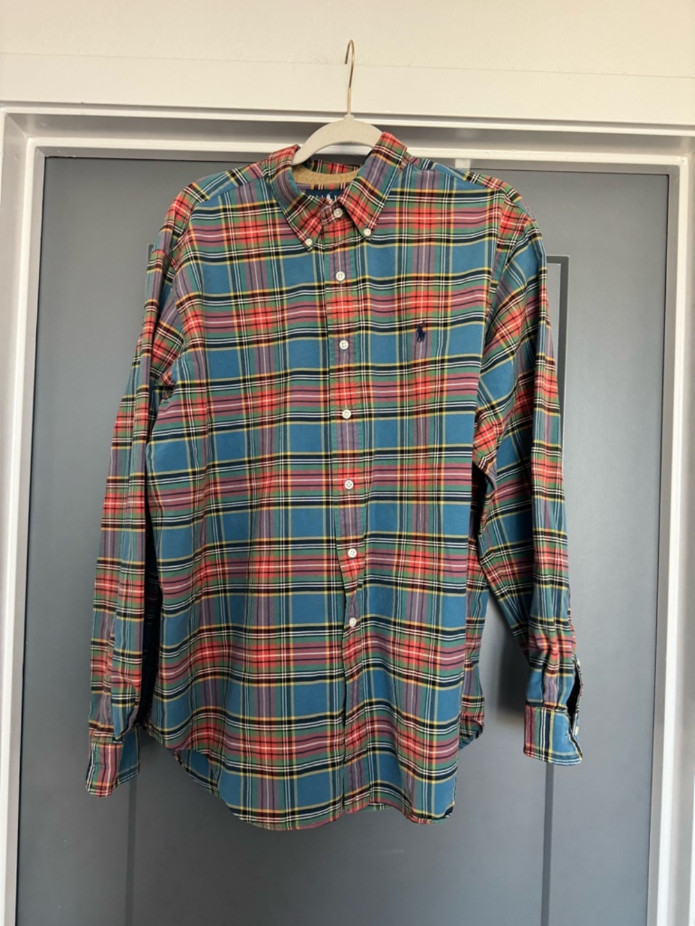 Ralph Lauren Blue and Red Plaid Button-Down Shirt